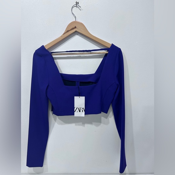 Zara Women's Purple Long Sleeve Top Square Neck Crop Top Size S NWT - Picture 2 of 6